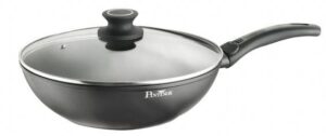 Wok-pann 28cm klaaskaanega, lameda põhjaga, igale pliiditüübile