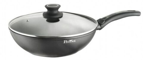 Wok-pann 28cm klaaskaanega, lameda põhjaga, igale pliiditüübile